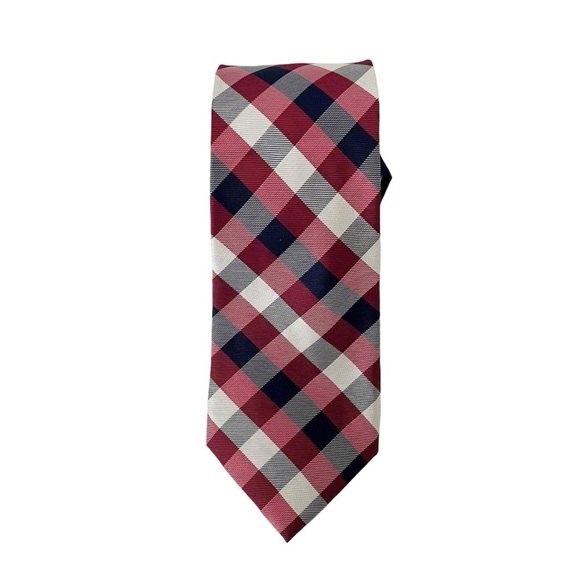 Tommy Hilfiger Neck Tie Mens Plaid Blue Red Silk Classic Profession Work Career - Picture 4 of 7